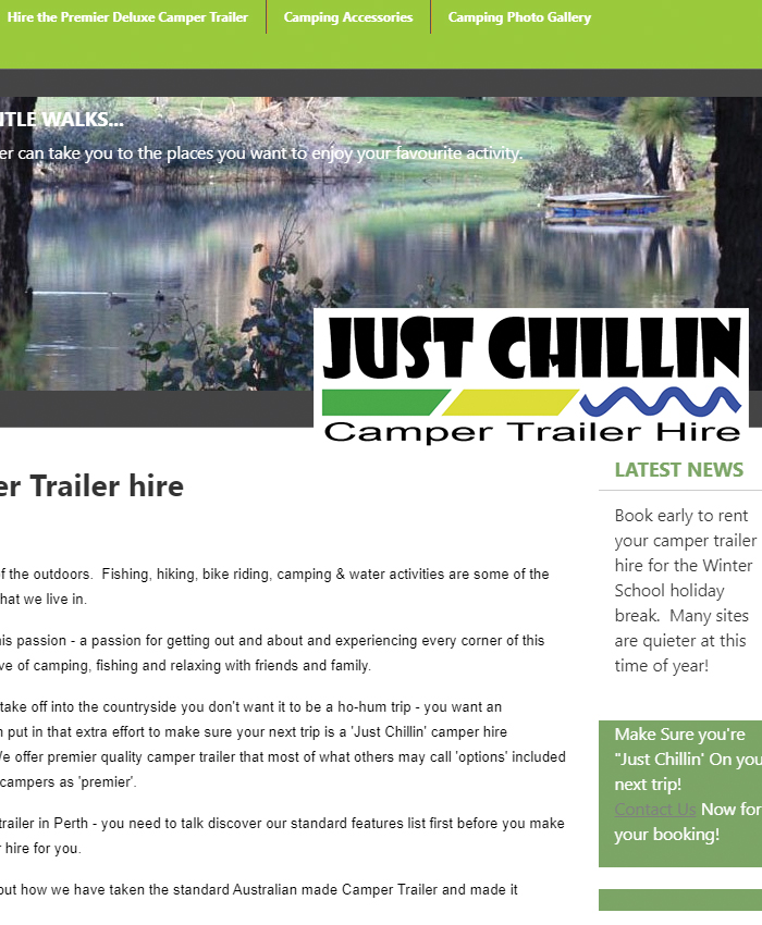 Snapshot of Just Chillin website homepage