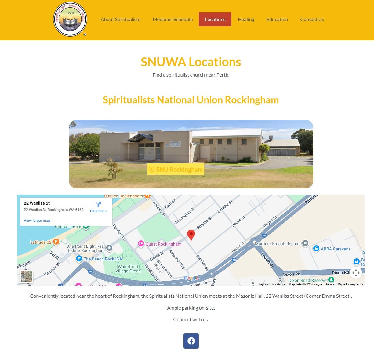 Screenshot of the locations page at SNU WA