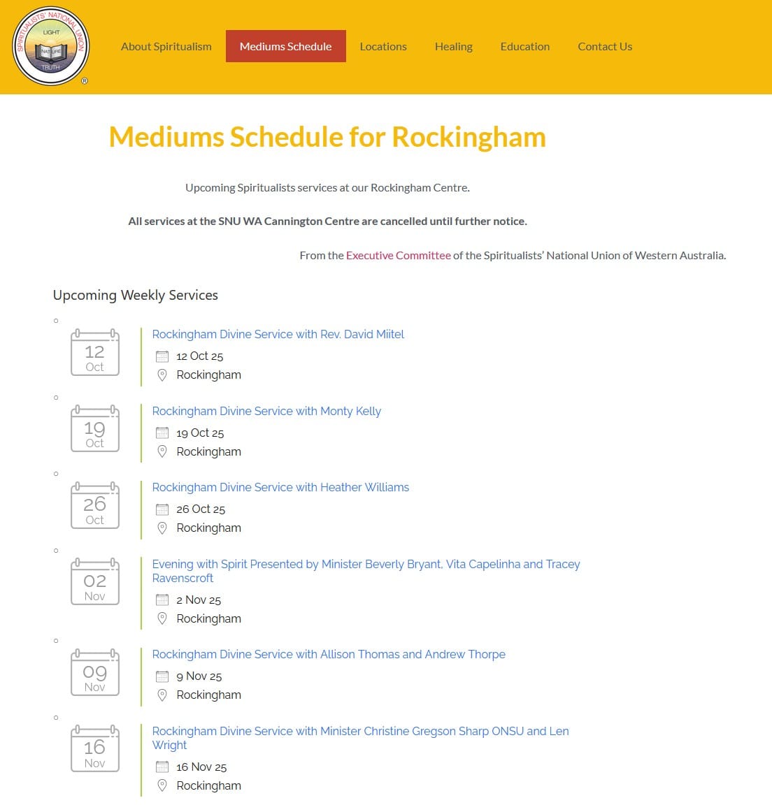 Screenshot of the mediums schedule for SNUWA